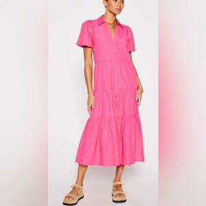 NWT [Brochu Walker] Havana Short-Sleeved Button-Up Dress Hot Pink Women’s Small